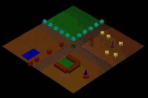 Rendered 3D city scene