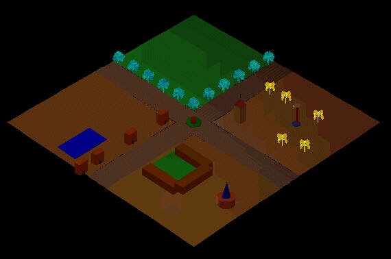 Rendered 3D city scene